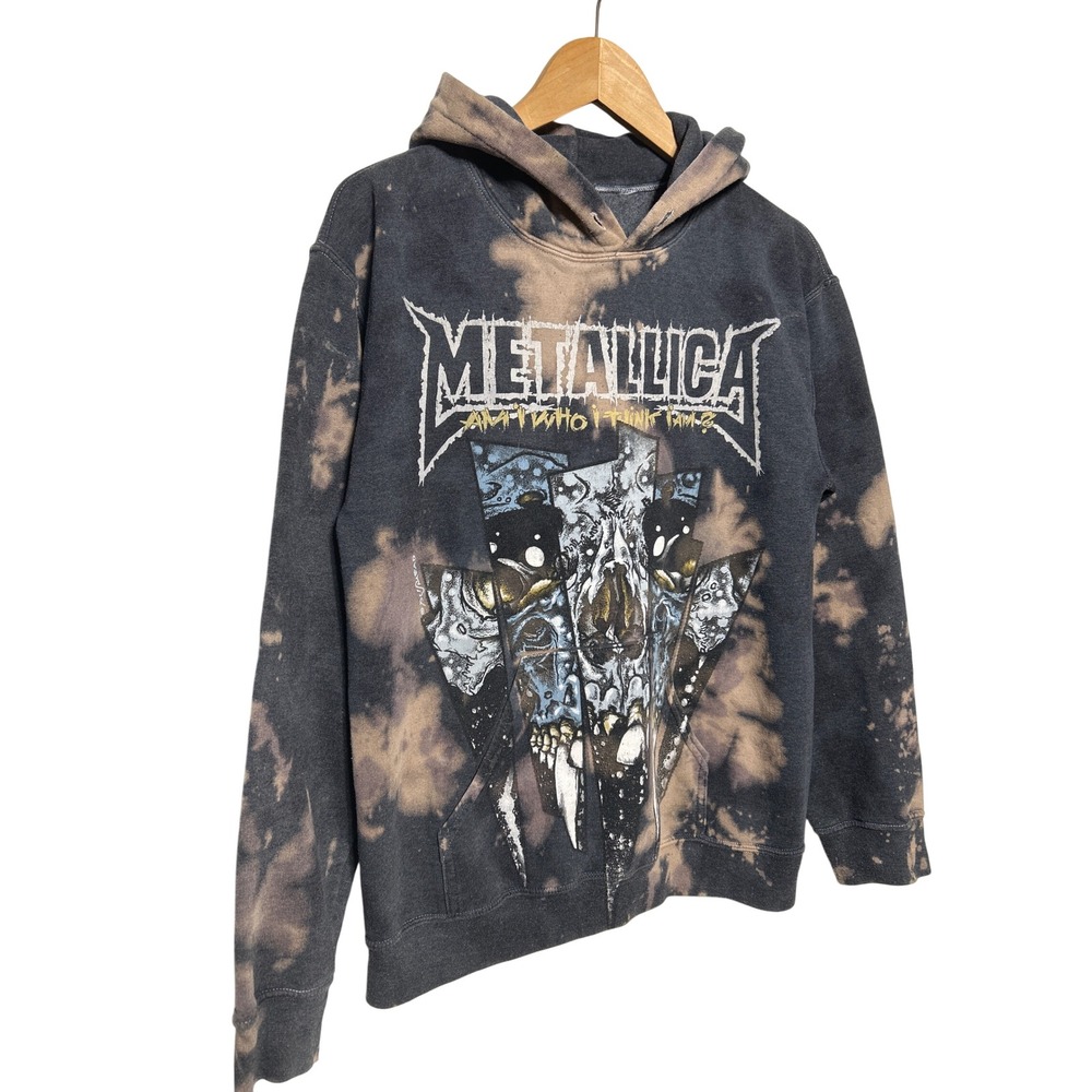 Metallica Bleach Dye Hoodie Am I Who I Think I Am Hoodie Gray Size S 20" W 25" L